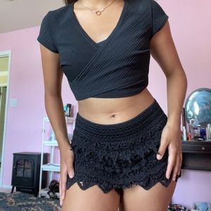 Black crossover crop top